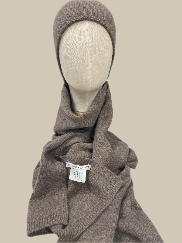 twin écharpe bonnet taupe chine cachemire
