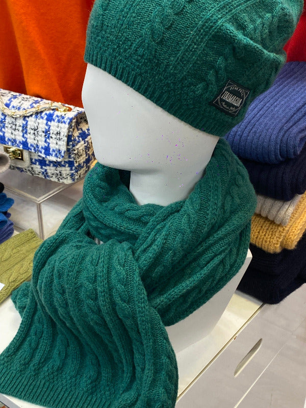 Twin set Bonnet Écharpe 4 fils Vert Chine